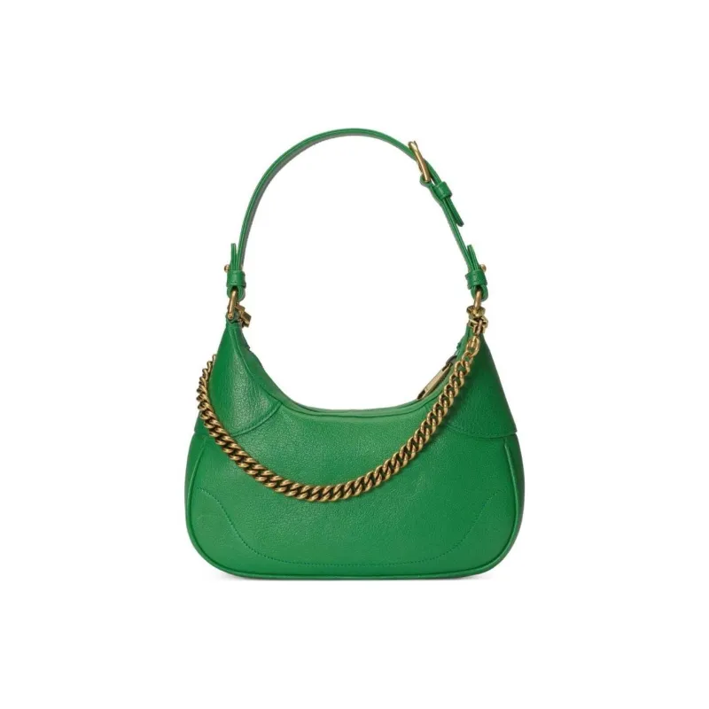 GUCCI Aphrodite Leather New Moon Shoulder Bag, Chain Bag, Handbag, Shoulder Bag Small Size Women's Green-5