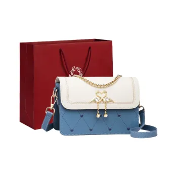 Old Man's Head Split Cow Leather With Synthetic Leather Crossbody Bag Women's White/Blue
