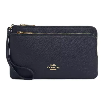 COACH Litchi Grain Leather Wallet Small Size Women's Midnight Blue