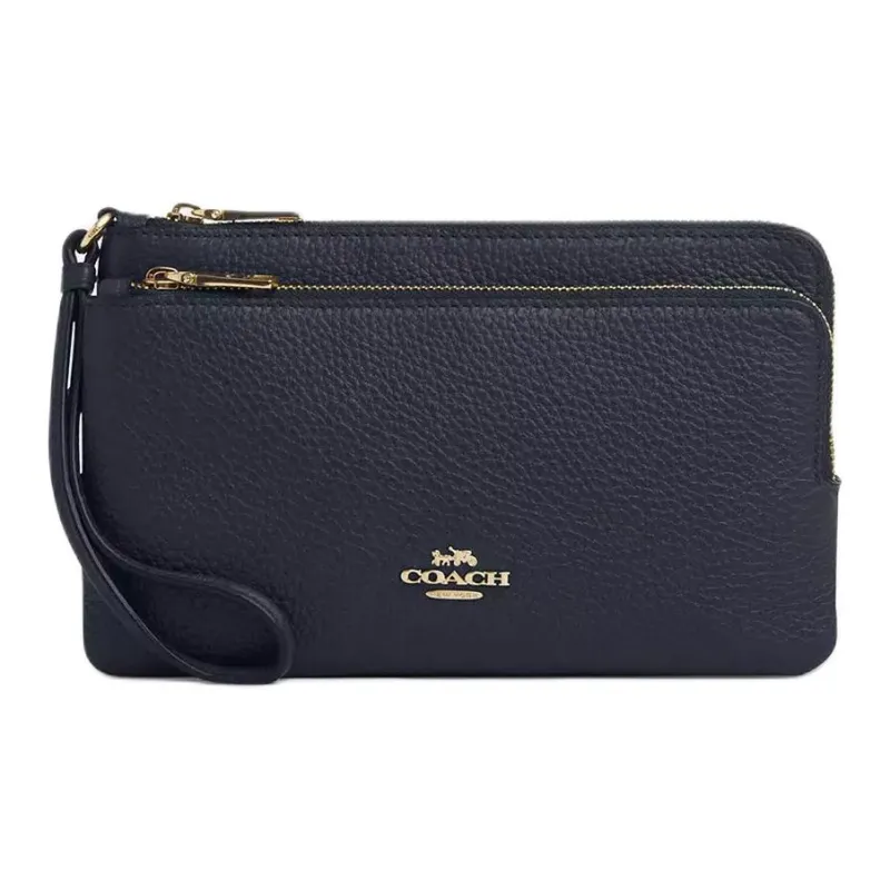 COACH Litchi Grain Leather Wallet Small Size Women's Midnight Blue-0