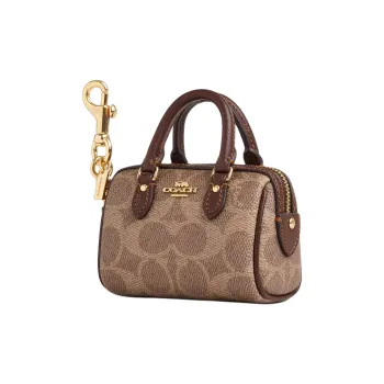 COACH Bag Charm Coated Canvas With Smooth Leather Bag Charm Bag Merch Mini Women's Gold & Tan & Brown