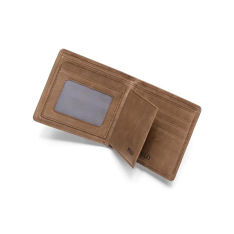 POLO Top Grain Cow Leather Wallet Medium Size Men's Light Coffee-3