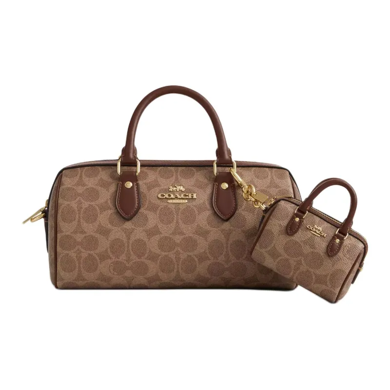 COACH Coated Canvas With Smooth Leather Bag Charm Bag Merch Mini Women's Gold & Tan & Brown-1
