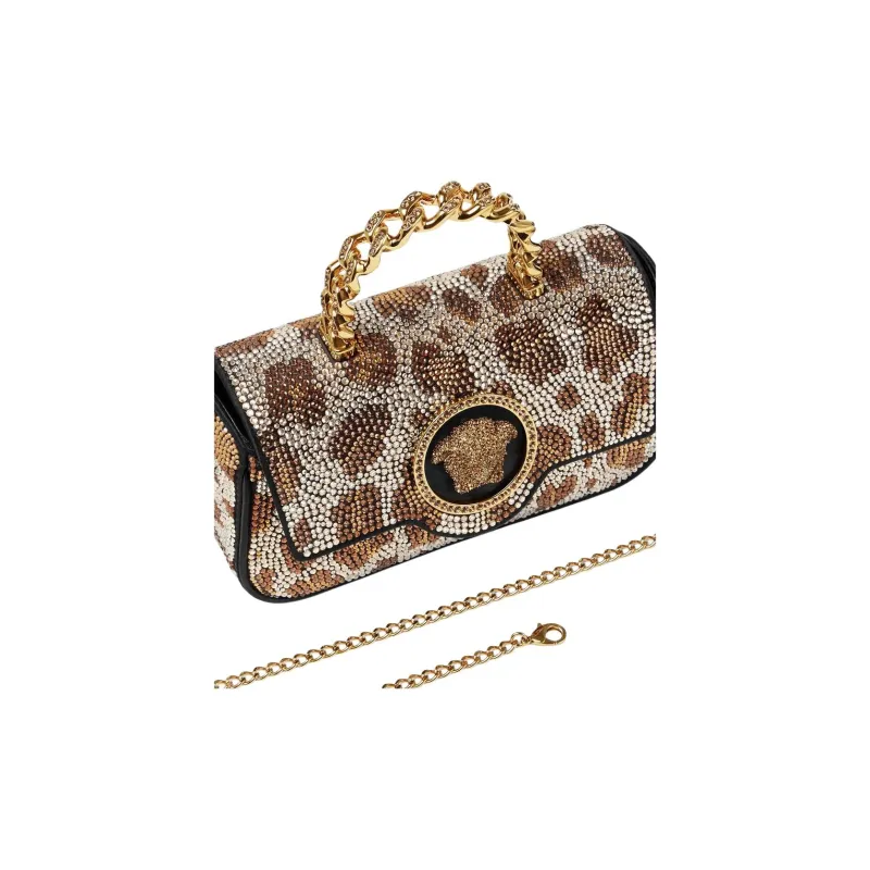 VERSACE La Medusa Viscose Shoulder Bag Crossbody Bag Handbag Mini Women's Black & Gold-3