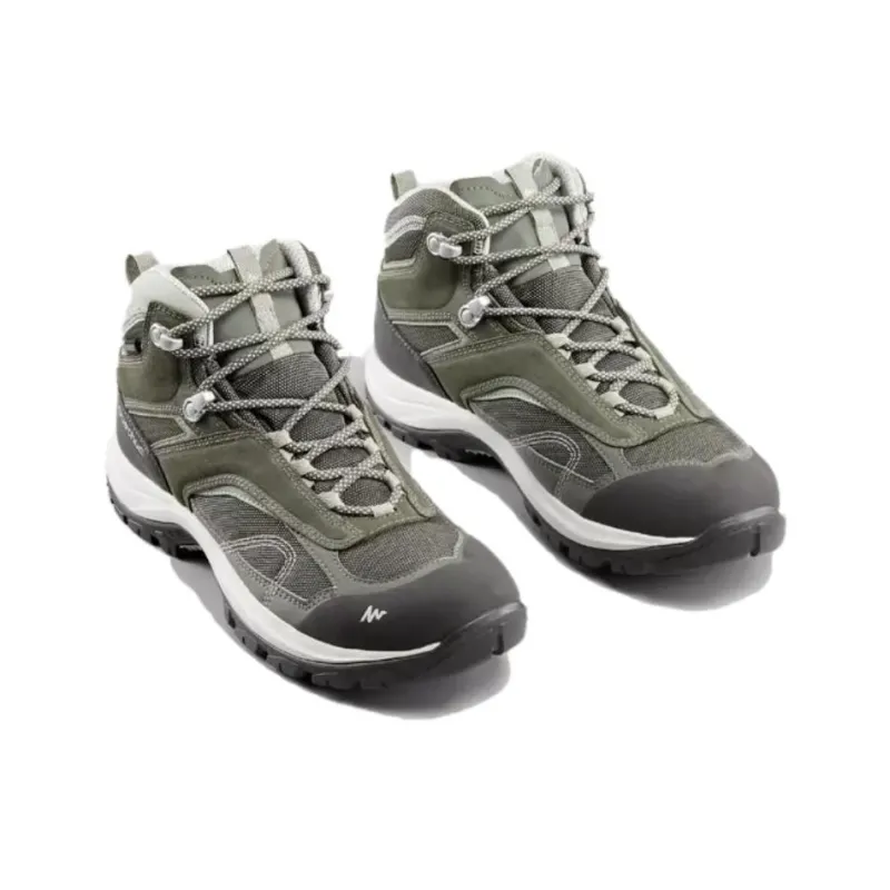 DECATHLON Slip-Resistant Water-Resistant Mid-Top Trekking Shoes Women's Khaki Green-2
