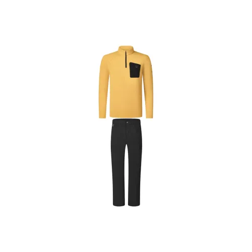 Billionaire Boys Club X FILA Casual Sportswear Men Set Waxflower Yellow Tops+Pitch Black Pants