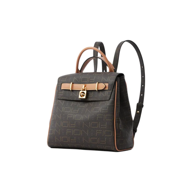 FION Coated Canvas Backpack Regular Women's Coffee/Camel-1