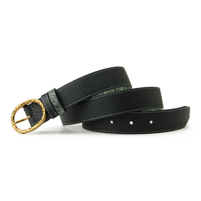PIERRE CARDIN Cow Head Leather Genuine Leather Belt Women's Black/Green 2.9cm-2