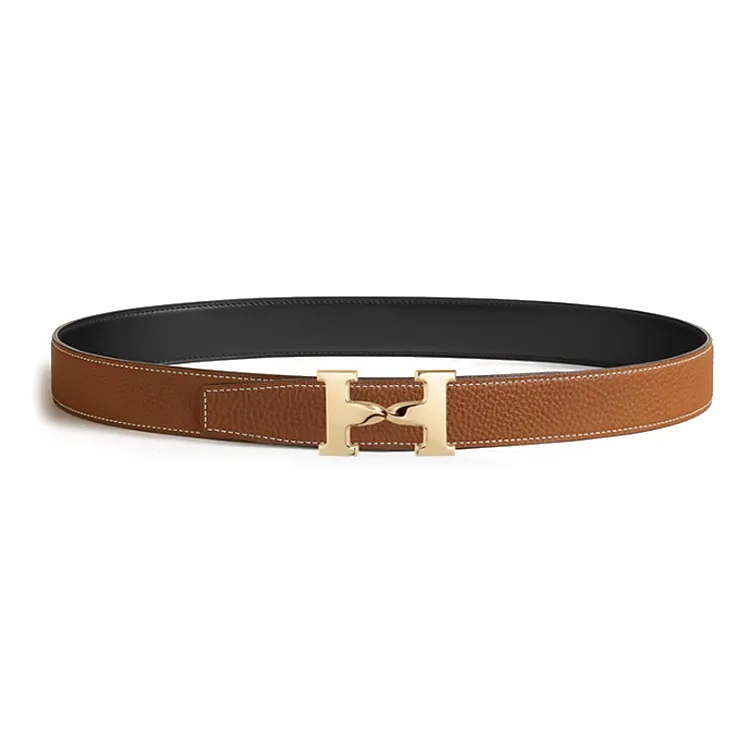 HERMES Calfskin Leather Belts Women's Black/Brown Width  3.2cm-1