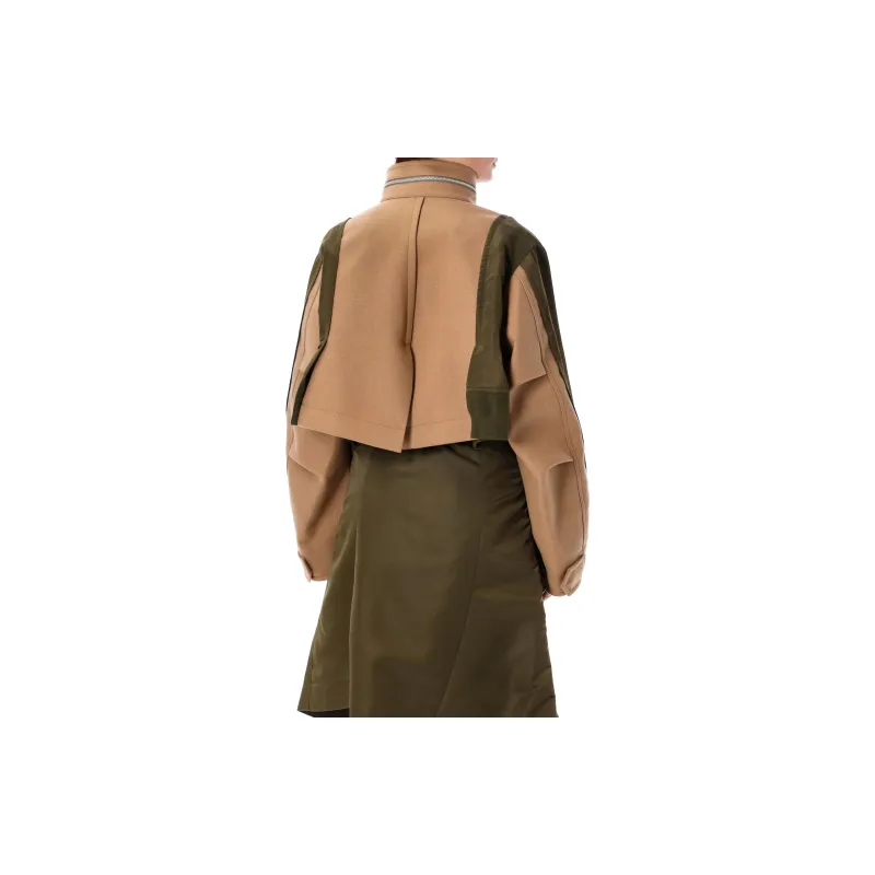 Sacai Wool Melton X Nylon Twill Jacket 'Beige/Olive'-1