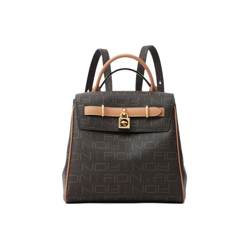 FION Coated Canvas Backpack Regular Women's Coffee/Camel-0