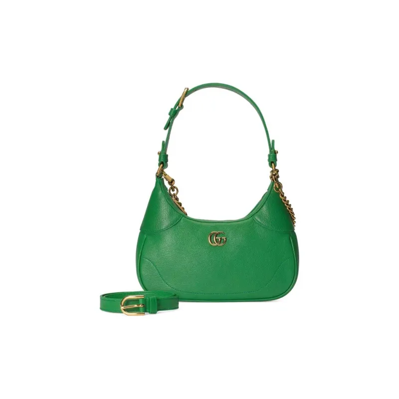 GUCCI Aphrodite Leather New Moon Shoulder Bag, Chain Bag, Handbag, Shoulder Bag Small Size Women's Green-1