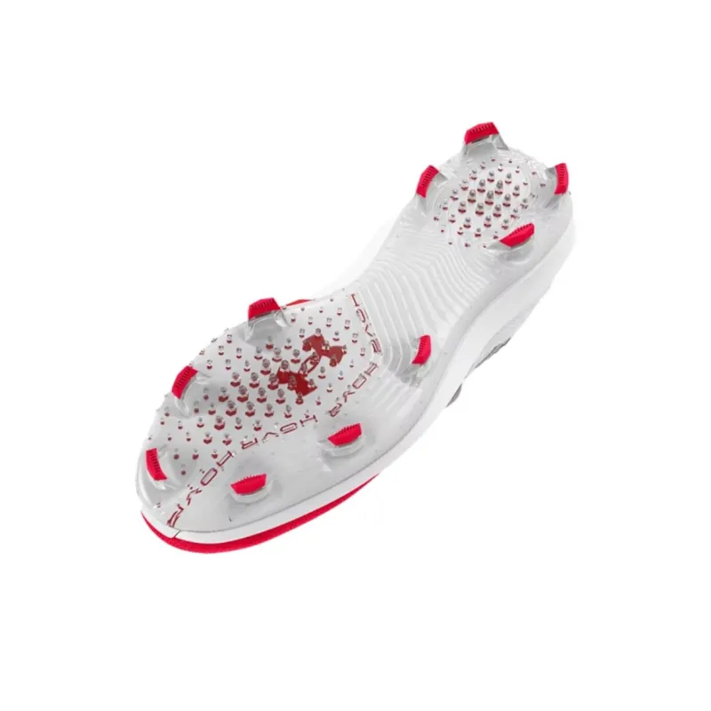 Under Armour Anti Slip Wear Resistant Mid Top Baseball Shoes Men's White Red-4