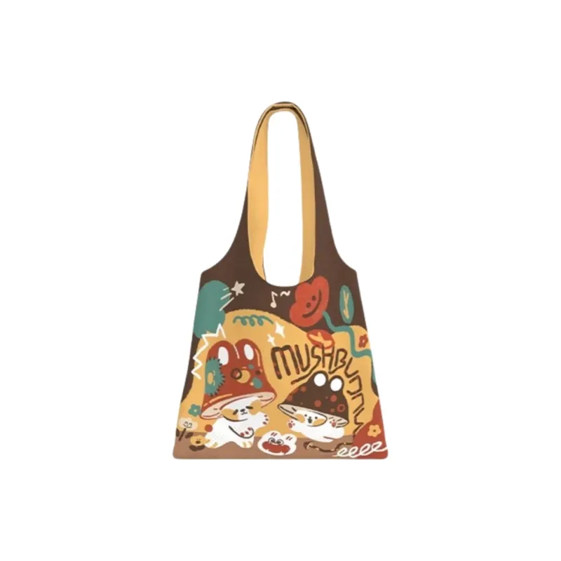 AOSONG Suede Tech Fabric One Shoulder Handbags Regular Unisex Mushroom Rabbit Monk Bag-1