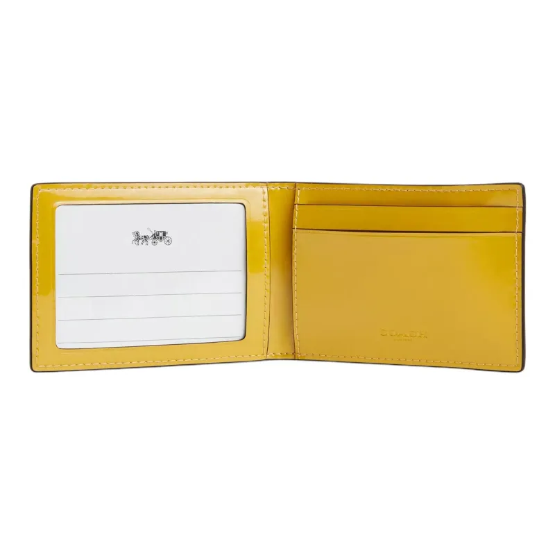 COACH Compact Patent Leather Wallet Mini Women's Yellow-2