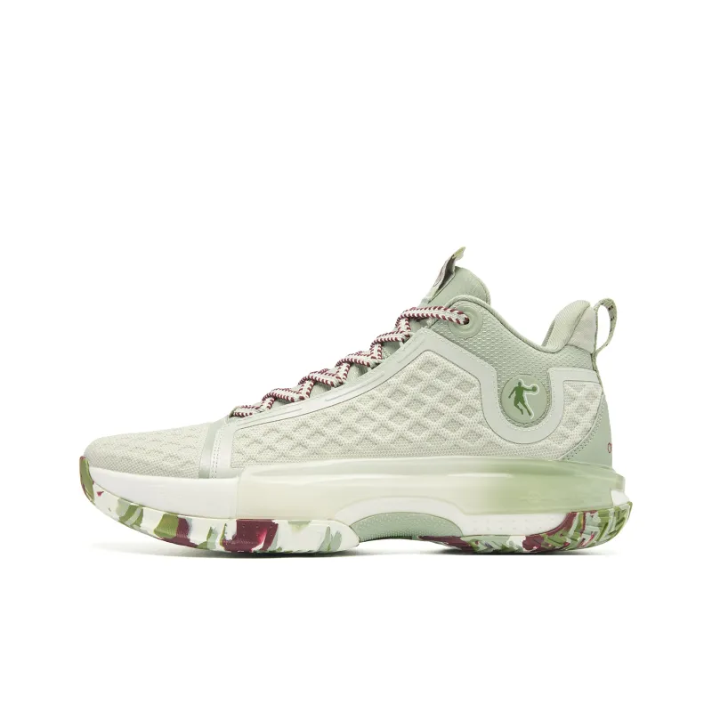 QIAODAN Battle Of The 7th Basketball Shoes Men Mid Top Gray Pea Green-0