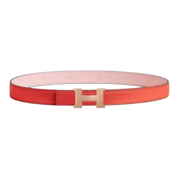 HERMES Rose Gold Plated Leather Belts Women's Rose Cherry Blossom/Orange Orchard Width 2.4CM