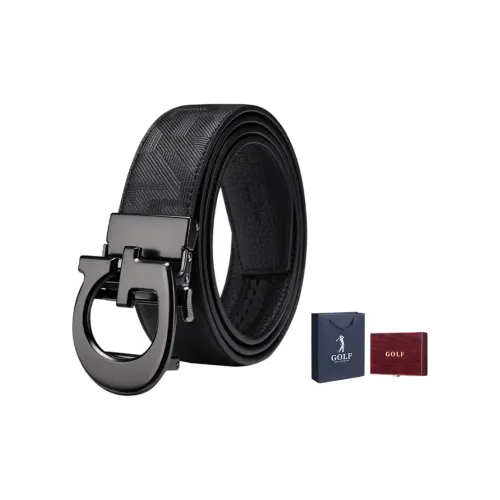 GOLF Cow Leather Leather Belts Men's Matte Black Gun 3.5cm