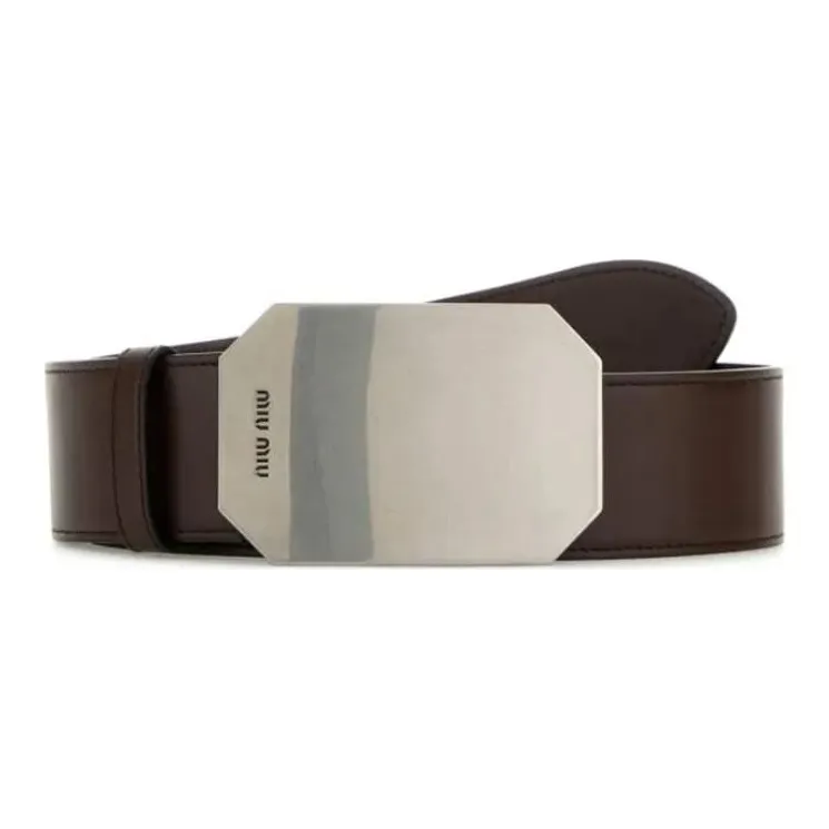 MIU MIU Calfskin Leather Belts Women's Brown Style 4.5CM-0