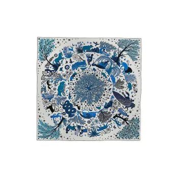 HERMES Mulberry Silk Cashmere Shawls Women's Mixed Gray/Electric Blue