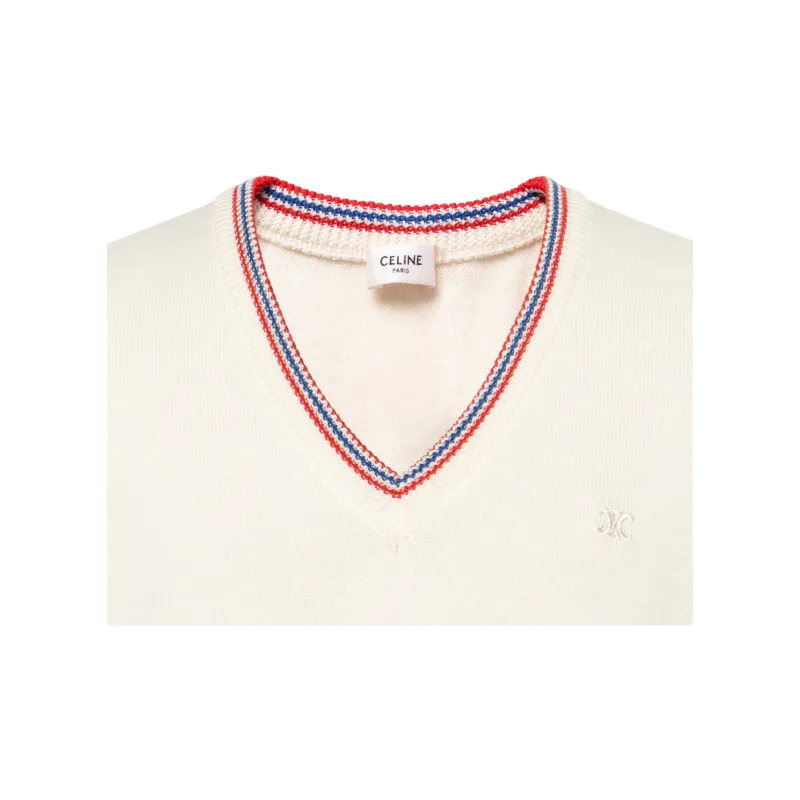 CELINE Triomphe V neck Sweater In Striped Wool-4
