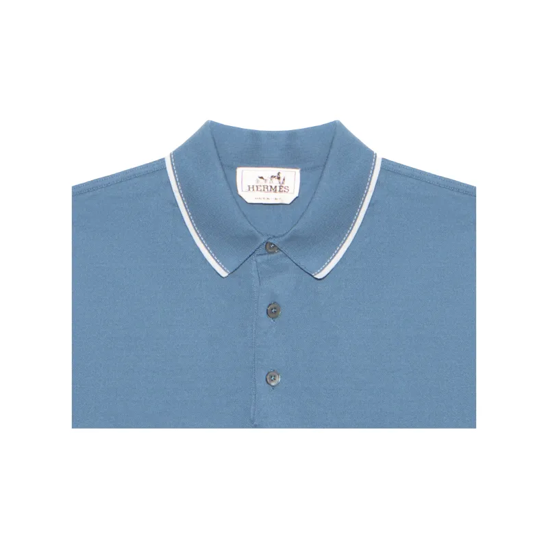 HERMES SS24 Polo Shirt Men's Light Gray Blue-9