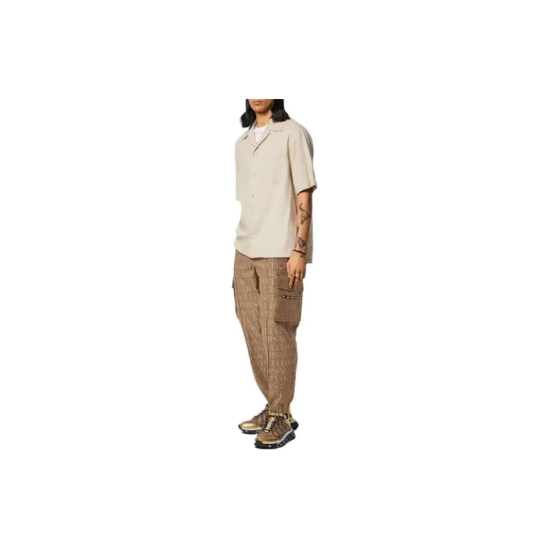 VERSACE Allover Logo Printed Mid Rise Cargo Trousers-4