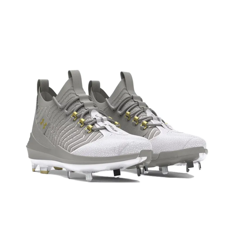 Under Armour Harper Anti Slip Wear Resistant Mid Top Baseball Shoes Men's Gray Silver-2