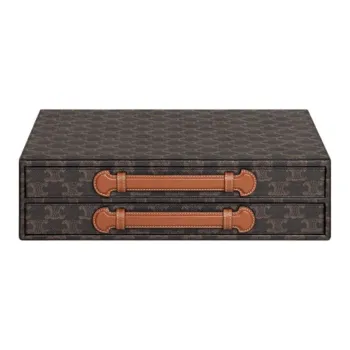CELINE Triomphe Canvas With Leather Trim Pencil Case, Jewelry Box, Storage Box, Storage Bag Women's Tan