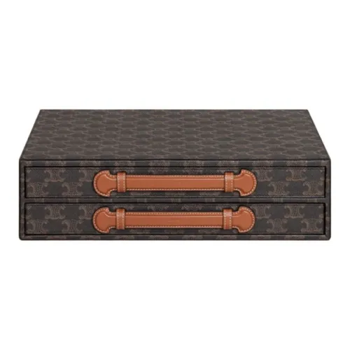 CELINE Triomphe Canvas With Leather Trim Pencil Case, Jewelry Box, Storage Box, Storage Bag Women's Tan