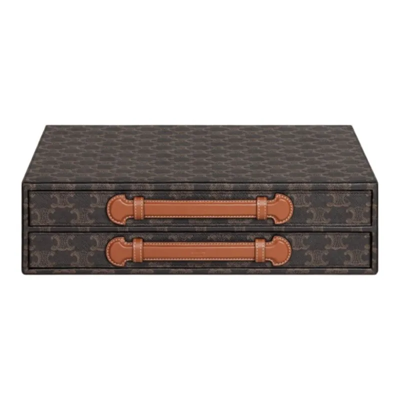 CELINE Triomphe Canvas With Leather Trim Pencil Case, Jewelry Box, Storage Box, Storage Bag Women's Tan-0
