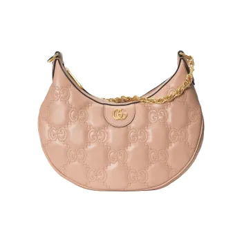 GUCCI GG Matelassé Leather Handbag, Shoulder Bag Trumpets Women's Pink & Beige