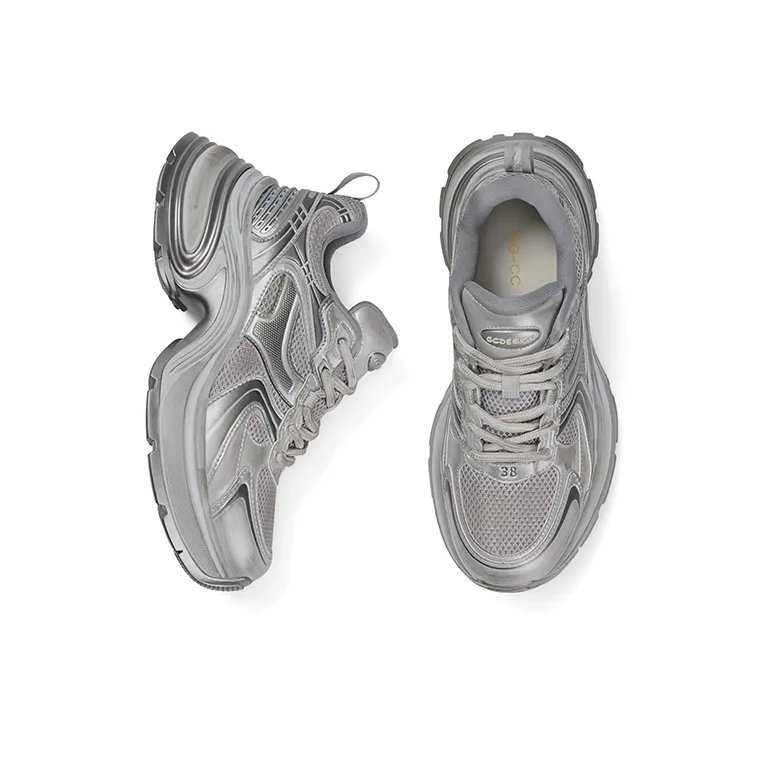 GG CC Chunky Sneakers Women's Low Top Silver/Black-1