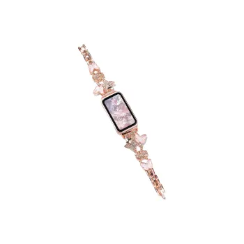 FZRT Watch Bands Rhinestone-Embellished Butterfly Chain Metal Quick-Release Strap Unisex