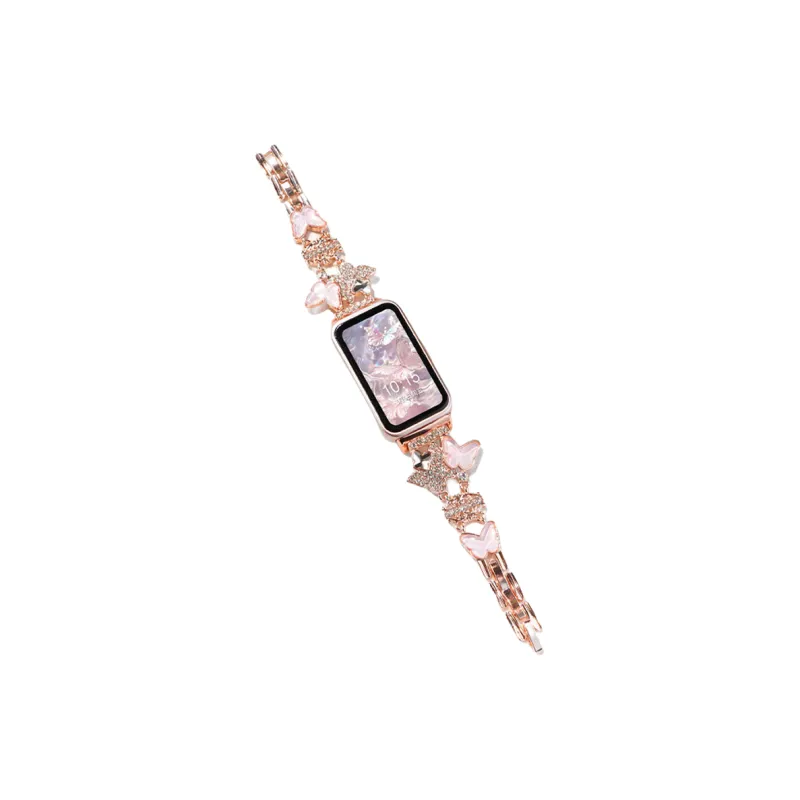 FZRT Watch Bands Rhinestone Embellished Butterfly Chain Metal Quick Release Strap Unisex-0