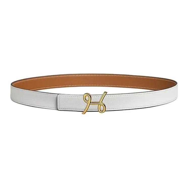 HERMES Calfskin Leather Belts Unisex Brown Width 2.4CM-1
