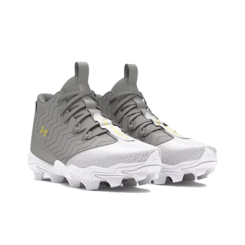 Under Armour Anti Slip Wear Resistant Mid Top Baseball Shoes Men's Gray Gold-2
