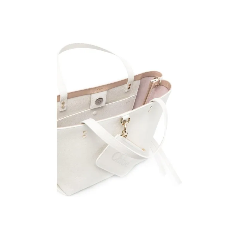 Chloe Grained Calfskin Tote Bag Shopping Bag Handbag Small Size Women's White-6
