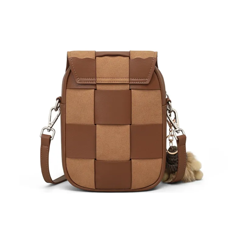 COMELY Cow Leather Patchwork Synthetic Leather Cell Phone Pouch Shoulder Bag Crossbody Bag Regular Women's Brown-3