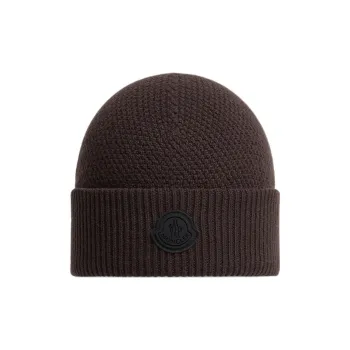 Moncler Virgin Wool Beanies Men's Brown