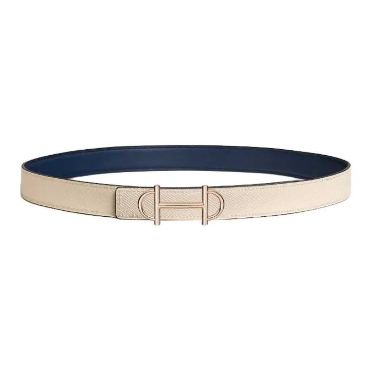 HERMES Calfskin Leather Belts Women's Blue White Width 2.4CM-1