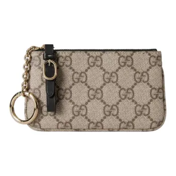 GUCCI Coated Canvas With Leather Trim Key Pouch Women's Brown & Black