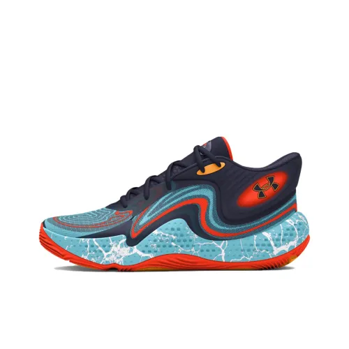 Under Armour Spawn 6 Abrasion Resistant Slip Resistant Shock Absorbers Mid Top Basketball Shoes Unisex Black Blue