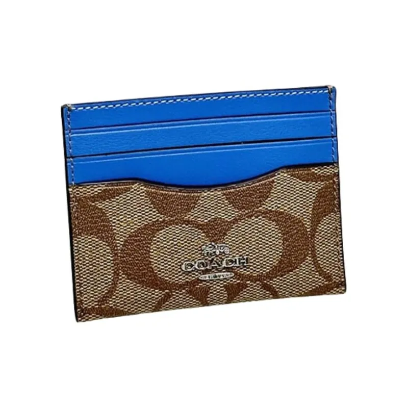 COACH Card Case Canvas With Leather Card Holder Card Holder Women's Brown & Blue-1
