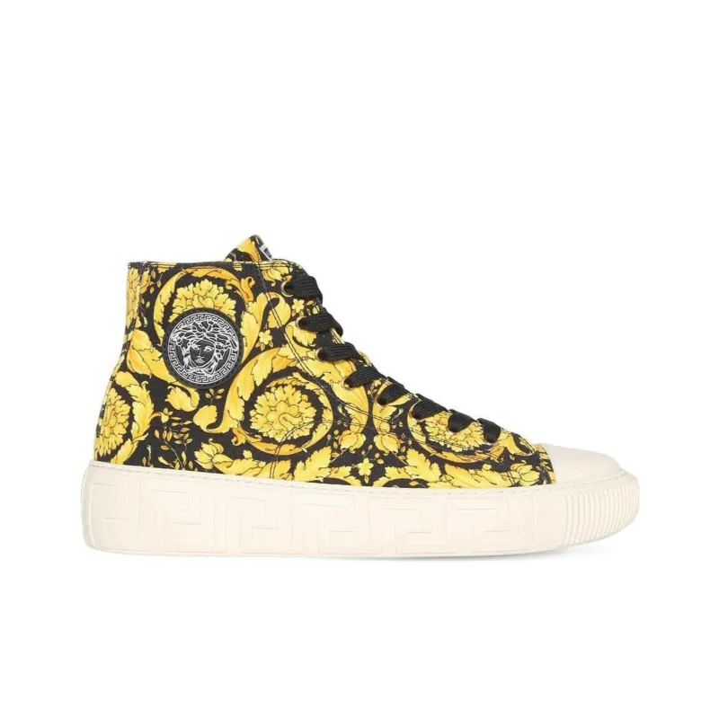 VERSACE Greca High Top Barocco Print Black Gold-1
