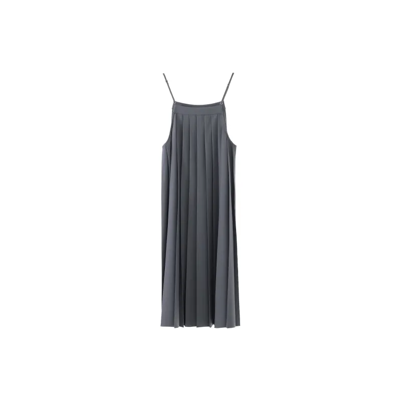 Fstudio Boat Neck Pleated Elegance Dynamic Sleeveless Dress Women's Gray-1