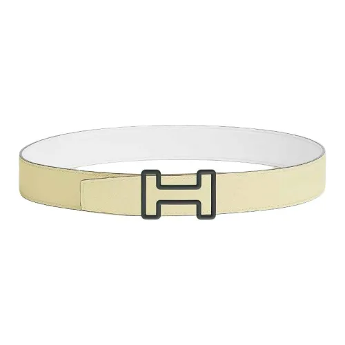 HERMES Calfskin Leather Belts Men's Yellow/White Width: 3.8CM