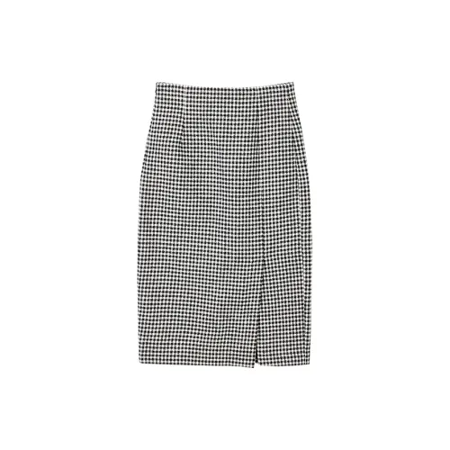 Yu Qianwen Casual Long Skirts Women's Black/White Plaid