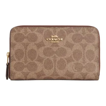 COACH Id Zip Wallet Coated Canvas Wallet Medium Size Women's Gold Tawny And Brown