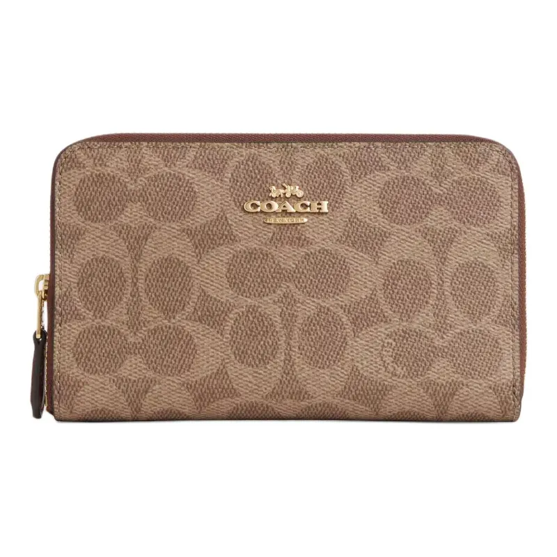COACH Id Zip Wallet Coated Canvas Wallet Medium Size Women's Gold Tawny And Brown-0